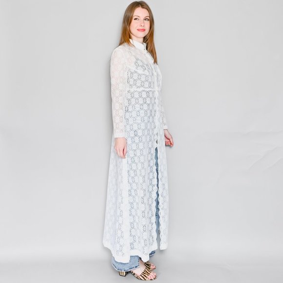 VINTAGE White Floral Sheer Lace Maxi Duster - Picture 6 of 8